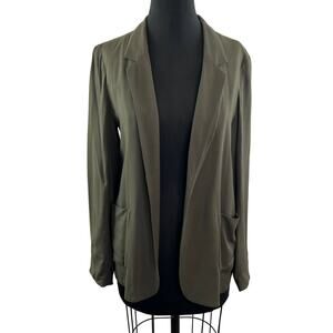 TALULA Green 8 KENT Blazer Open Front Long Sleeve Notch Lapel Single Breasted